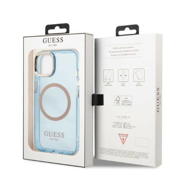 Guess Guhmp13Mhtcmb Iphone 13 6.1 Синий/Синий Жесткий Чехол Золотой Контур Прозрачный Magsafe