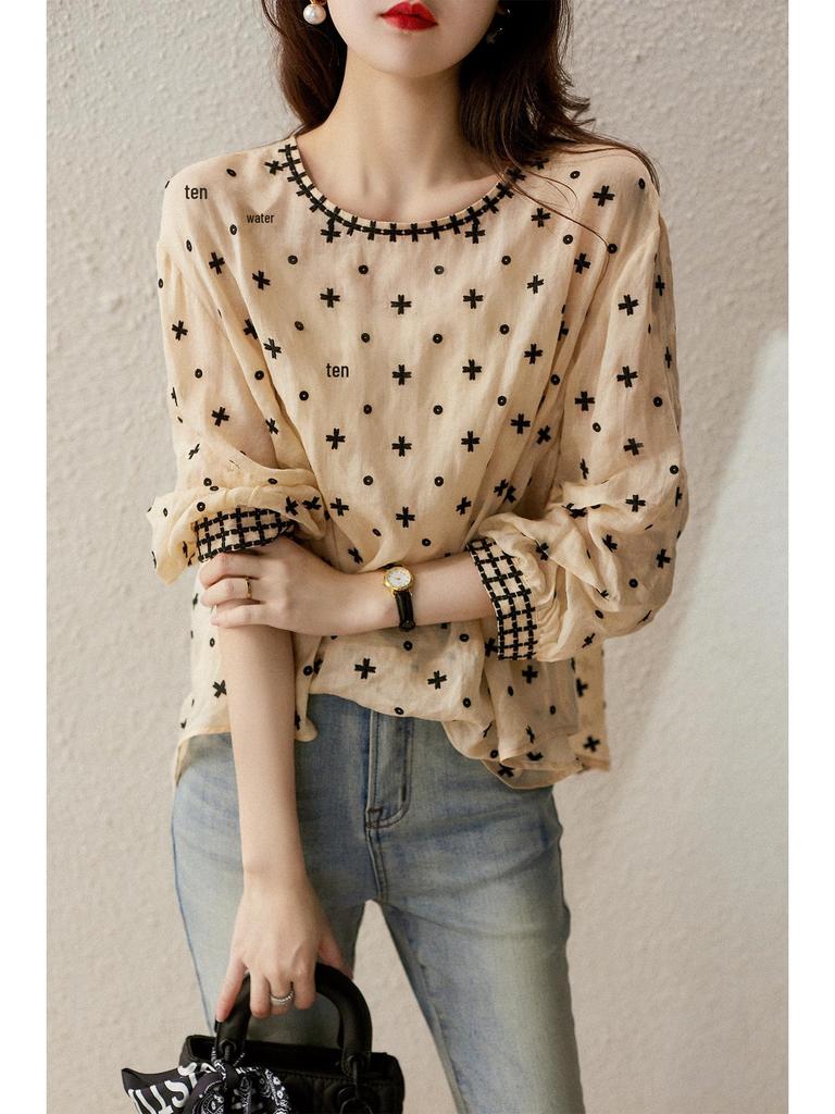 Топ-бэбидолл с пышными рукавами и тяжелой вышивкой для женщин XYG482408MG – Коллекция Японии и Кореи