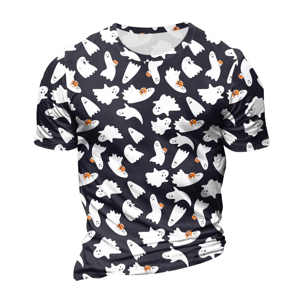 Halloween T Shirt Men's Casual Round Neck Blood Splatter Pattern Tops Horror Bloody Printed Short Sleeve Tops