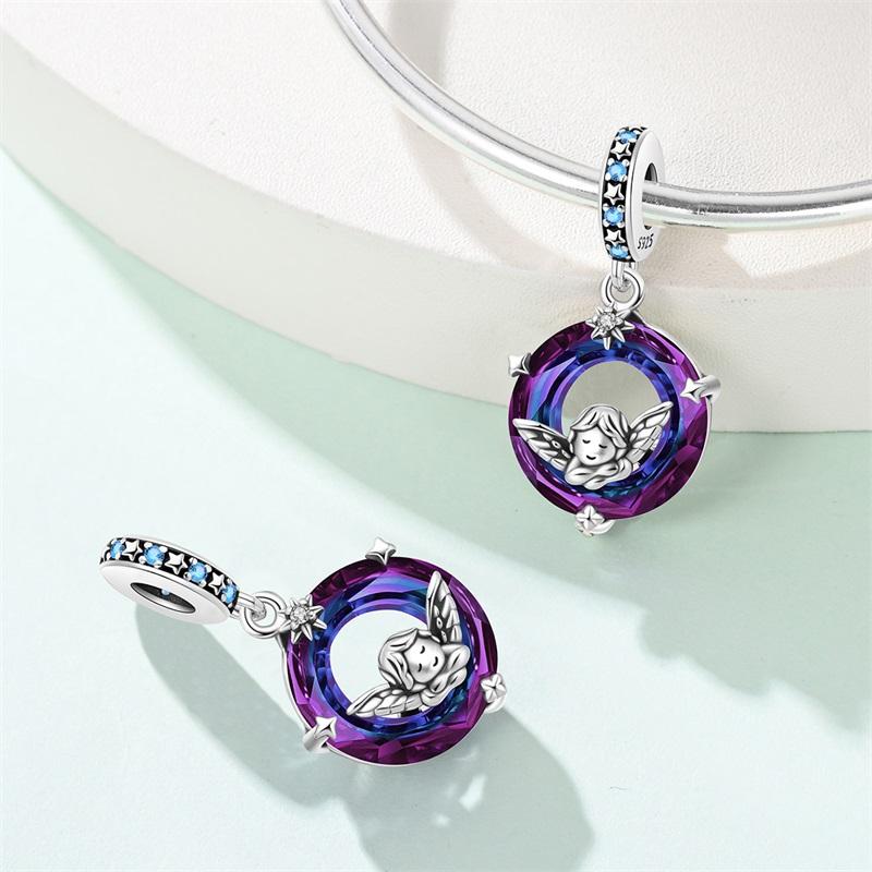 Copper Classic Purple Heart Shape Dragon Pegasus Butterfly Charms Beads Fit 3Mm Original Bracelet Diy Jewelry Gift