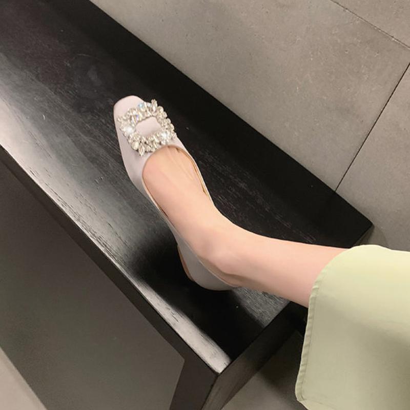 Модные квадратные балетки со стразами и пряжками для женщин, мокасины с закрытым носком, элегантные женские свадебные туфли, лоферы