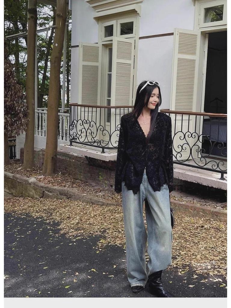 Women's 2024 Early Autumn Long-Sleeve Slim Lace Top