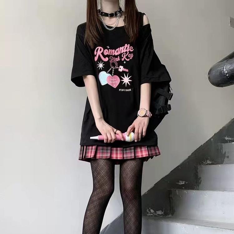 Женская кавайная футболка с открытыми плечами Harajuku, белые топы для милых девочек Y2k, эстетические милые футболки с рисунком, модная японская рубашка