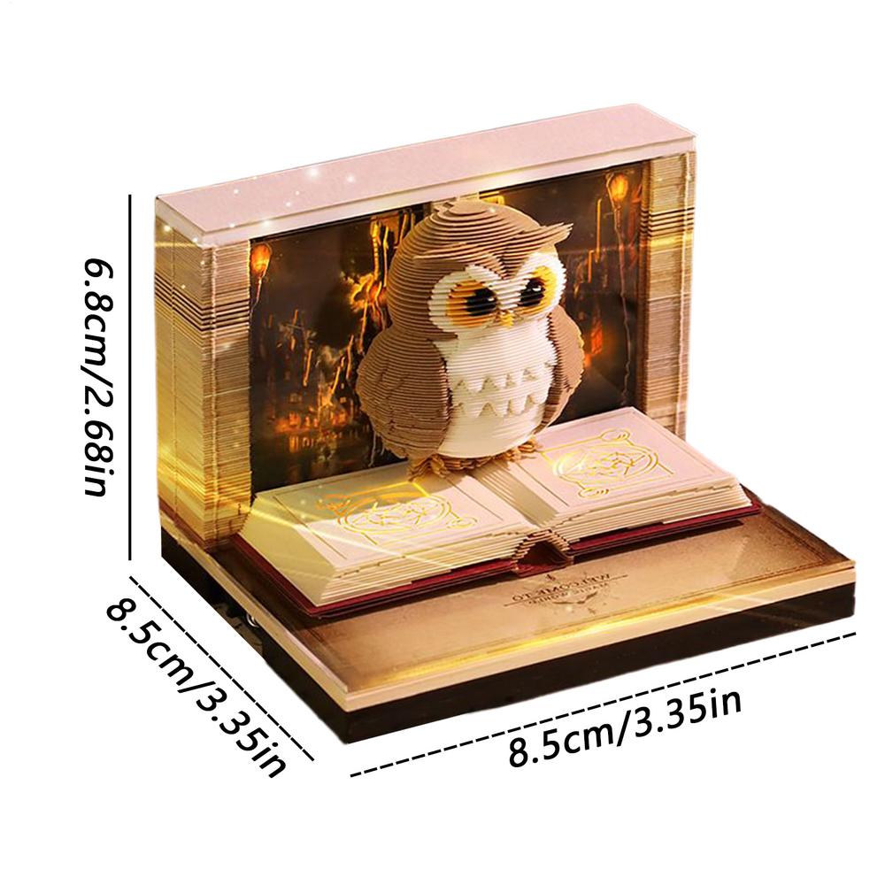 Time Piece Calendar 2026 Desk Calendar With Light 3D art Owl Calendar Paper Carving Art Memo Pad Notepad Gift for Christmas gift
