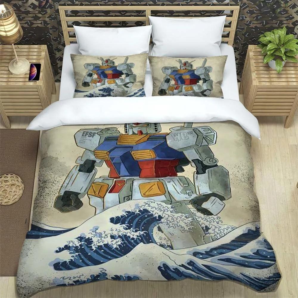 3D Printed Cartoon Gundam 2/3Piece Bedding Set: Duvet cover set suitable for adult boys and girls bedroom décor, children's gift