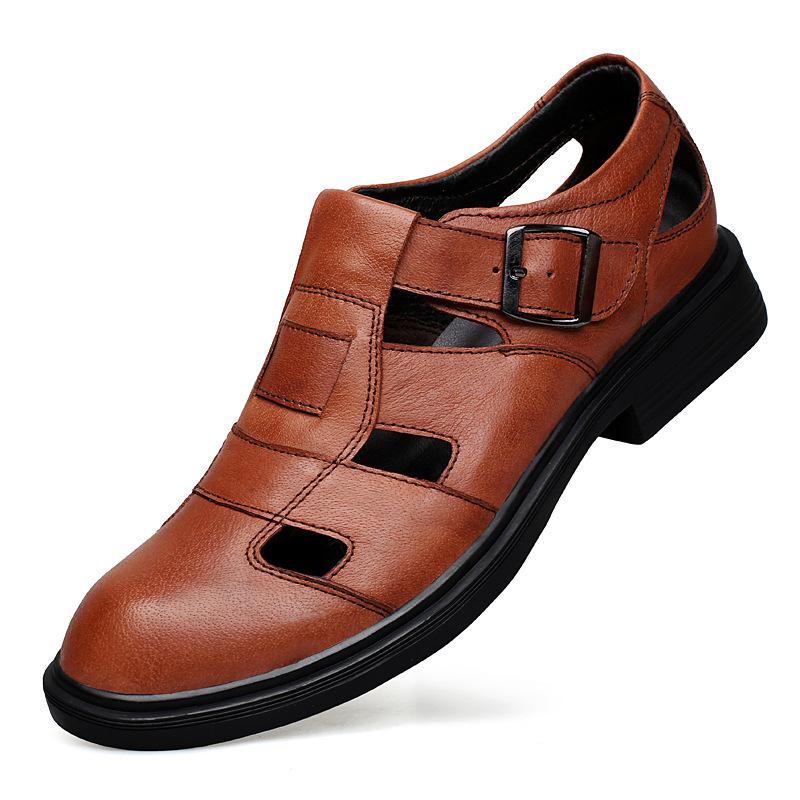 Мужские дышащие перфорированные кожаные сандалии - Business Casual, толстая подошва