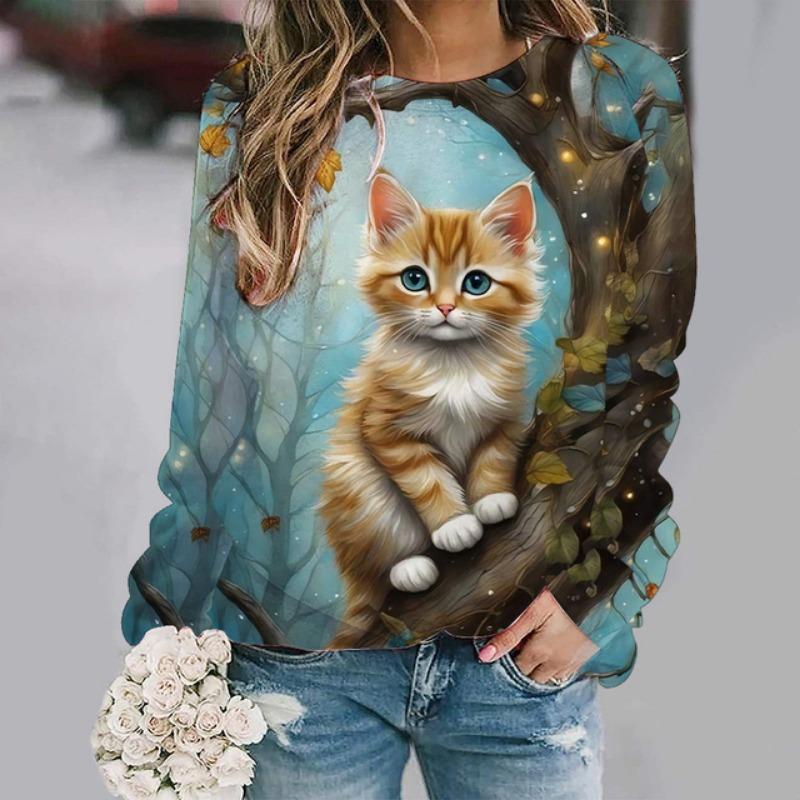 Милые кошачьи цветочные толстовки с 3D-принтом и животными, женские повседневные толстовки с длинным рукавом, уличная одежда Y2k, пуловеры, верхняя женская одежда