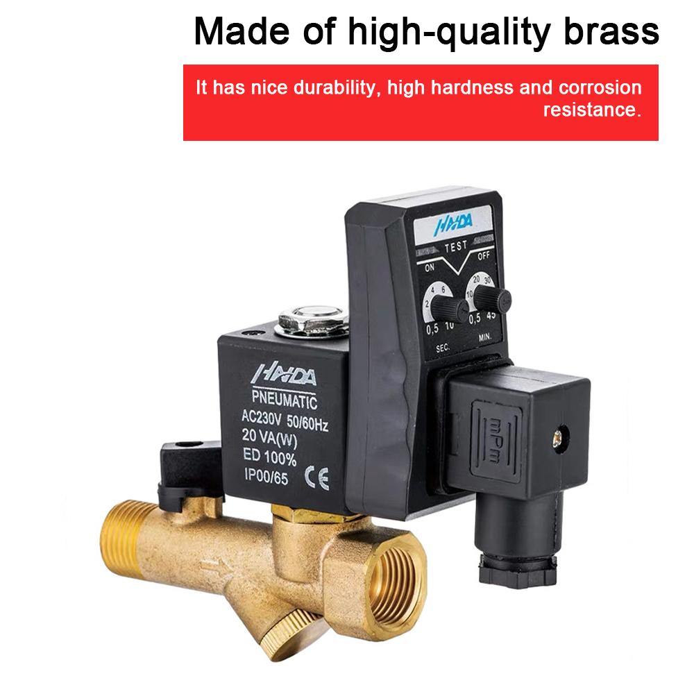 12-дюймовый электронный сливной клапан, латунный автоматический клапан слива конденсата с таймером, 2-ходовой, однонаправленный