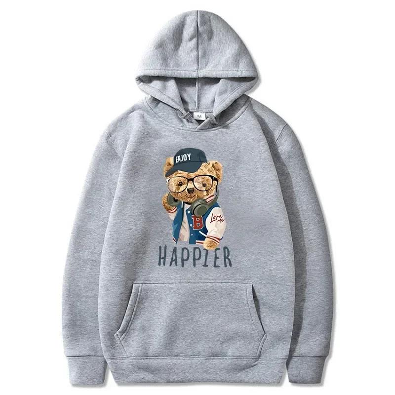 Popular Teddy Bear Print Hooded Casual Sweat Wome Fashion Lovers Multi-color Autumn and Winter Long-sleeved Sweatshirt S-3XL