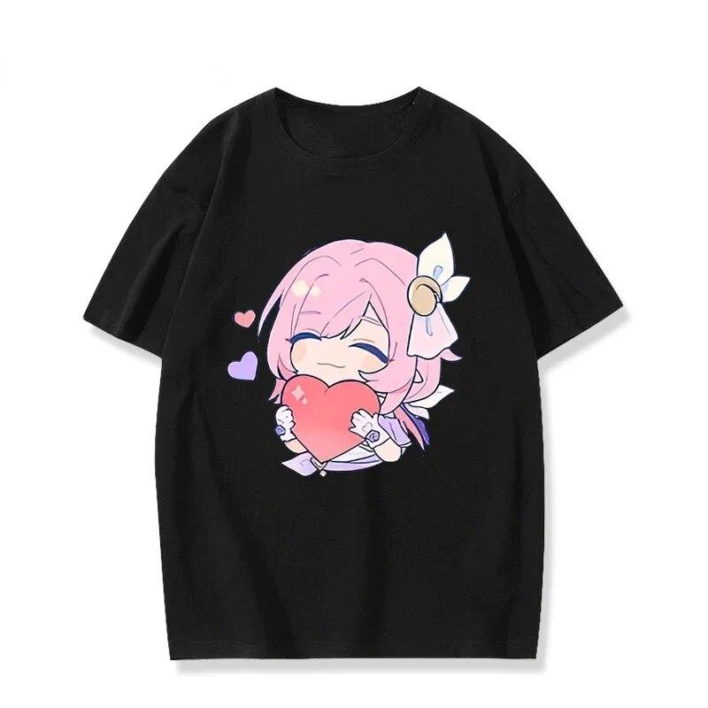 Honkai Impact 3 Kawaii Elysia Fans COS футболка в корейском стиле, японское аниме, футболка унисекс с принтом, летние модные повседневные свободные футболки
