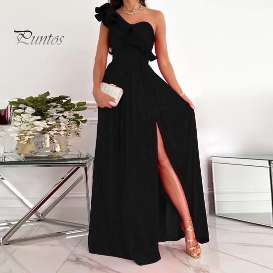 Женское вечернее платье на одно плечо с рюшами и плиссировкой с высокой талией, однотонное трапециевидное платье без рукавов с большим подолом для выпускного вечера, коктейльное платье макси, бальное платье