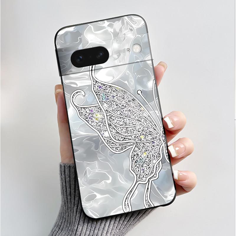 For Google Pixel 7 / Pixel 7 Pro Case Luxury Fashion Butterfly Flowers Black Soft TPU Silicone Back Cover Pixel7 7Pro Phone Case