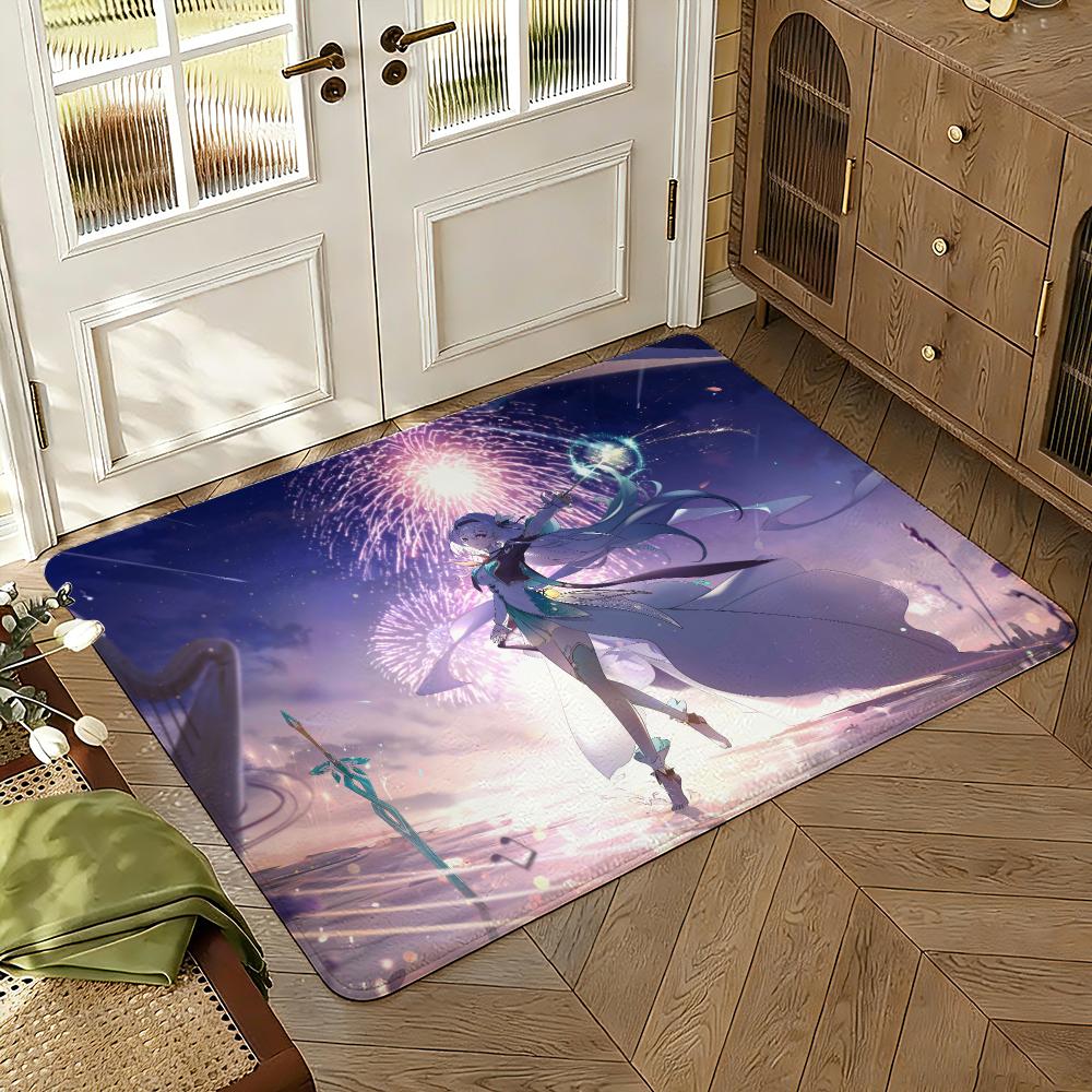 Honkai Star Rail Firefly Floor Mat Soft Thickened Absorbent Non-Slip Bedroom Living Room Door Mat Home Decor Flannel Rugs