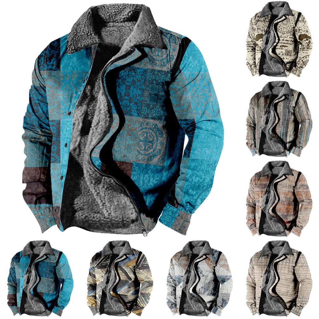 Мужская зимняя Повседневная куртка на пуговицах с длинным рукавом и принтом на Хэллоуин, толстое пальто