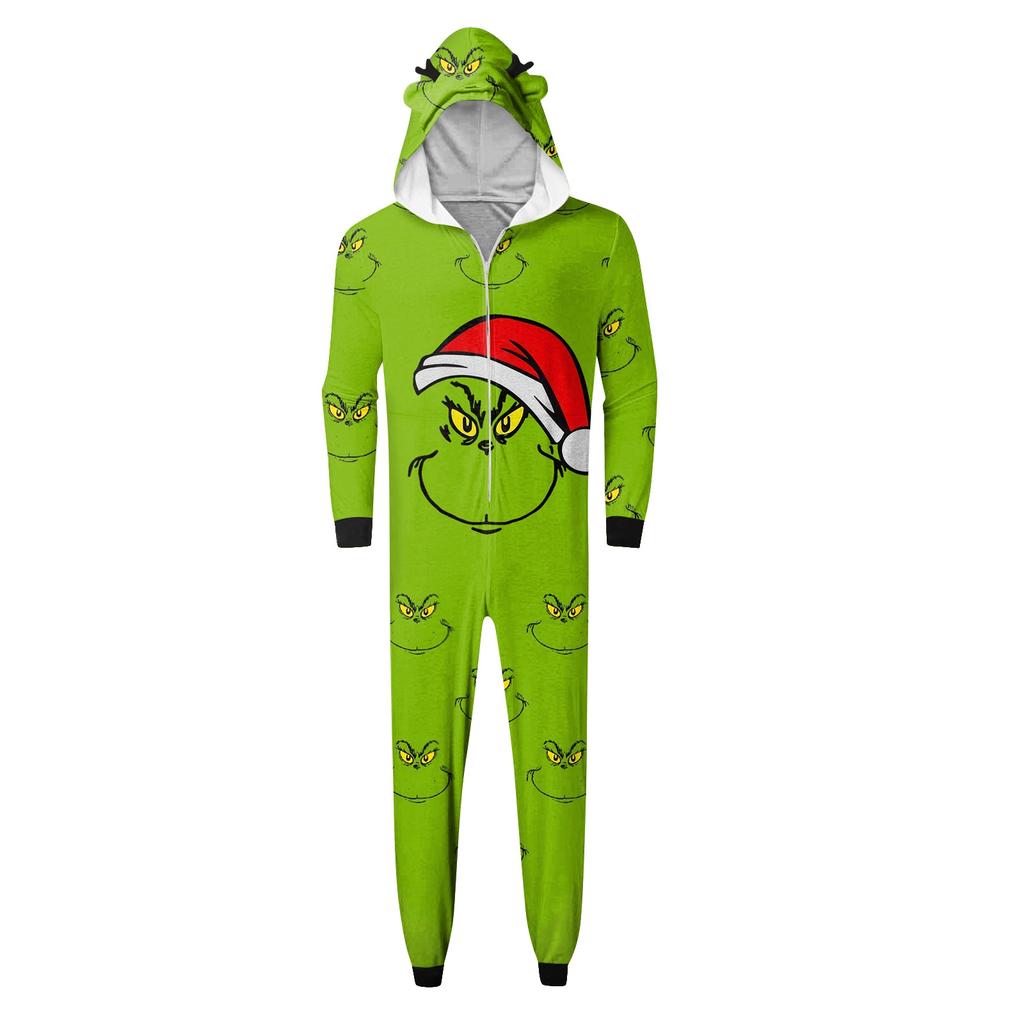 Christmas Print Family Matching Hooded Long Sleeved Zippered Jumpsuit Set