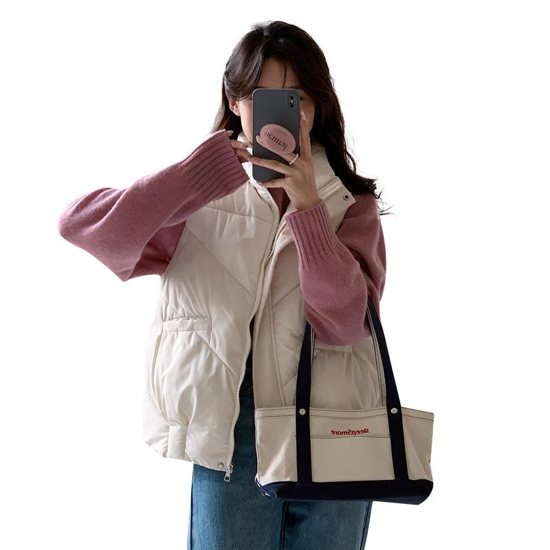 Down cotton vest winter women's new autumn and winter versatile loose bread jacket outside vest jacket
