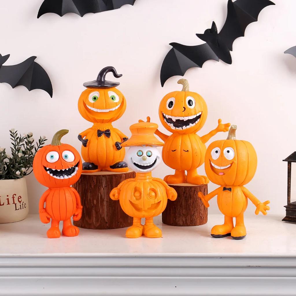 Decorative Knick-knacks Cartoon Pumpkin Man Statue Cute Figurine Resin Crafts for Halloween Decoration Evenements Kids Gift