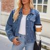 Женская мода Свободная джинсовая короткая куртка Куртка Топ с длинными рукавами Женская
