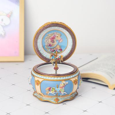 Светящаяся музыкальная шкатулка-карусель с красочной световой каруселью, заводной музыкальной вращающейся лошадью
