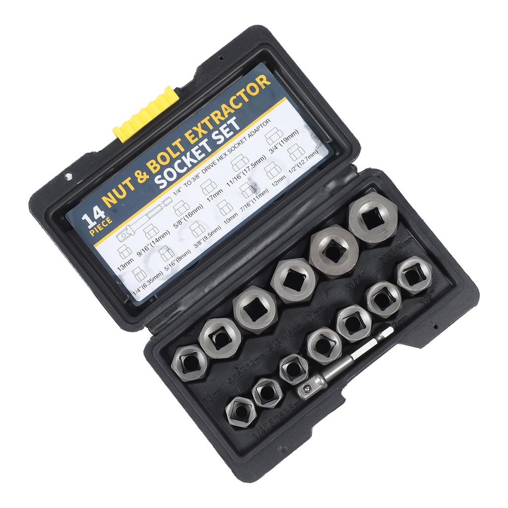 14PCS Bolt Nuts Extractor Socket Set Chrome Molybdenum Steel Stripped Lug Nut Remover for Removing