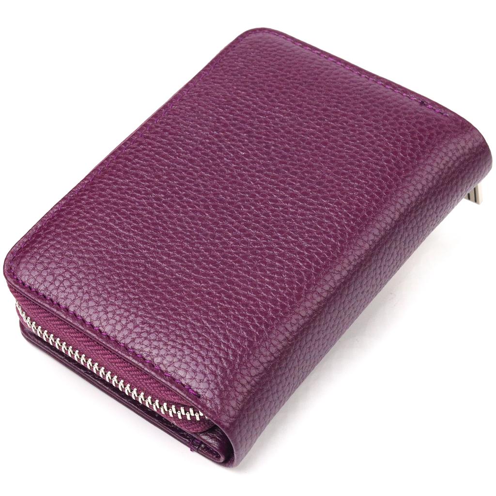 Практичное вертикальное женскон портмоне с монетницей на молнии из натуральной кожи флотар CANPELLINI Wallet 21601 Фиолетовое
