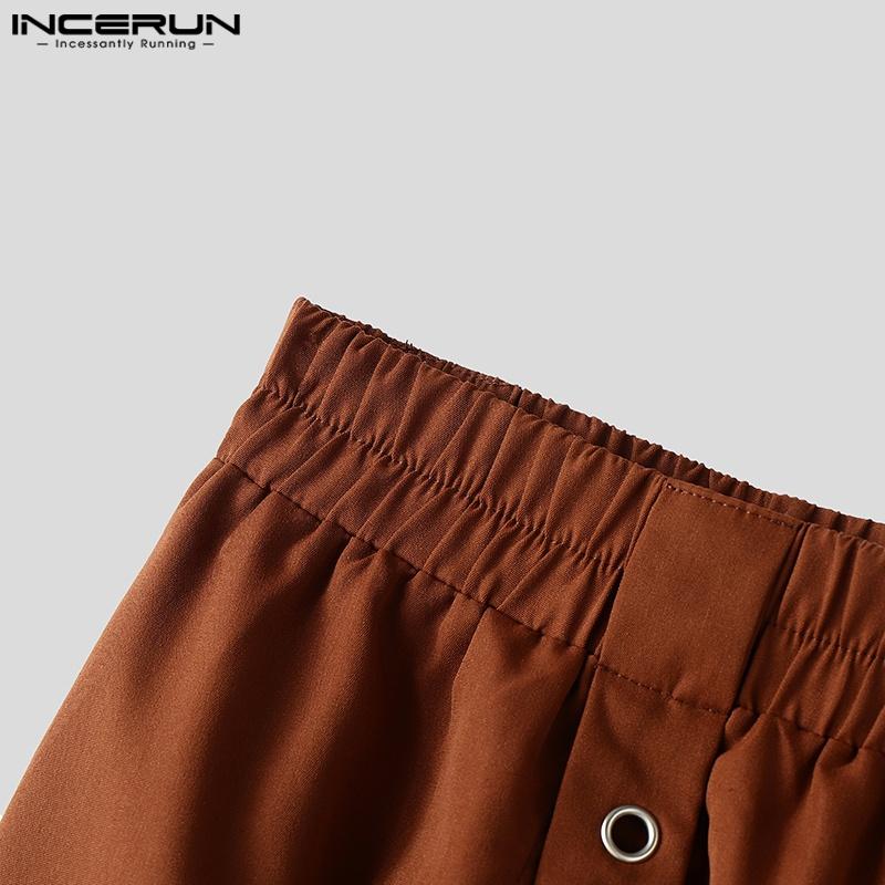 INCERUN Мужские эластичные талии с длинными кисточками, плиссированные, повседневные, разрезы, свободные юбки-килты