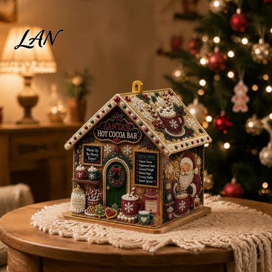 3D Cabin Craft House Christmas Faux Pearl Art Kit, DIY Handmade Rhinestone Painting Kit Relaxing Activities for Adults Adults, Tabletop Xmas