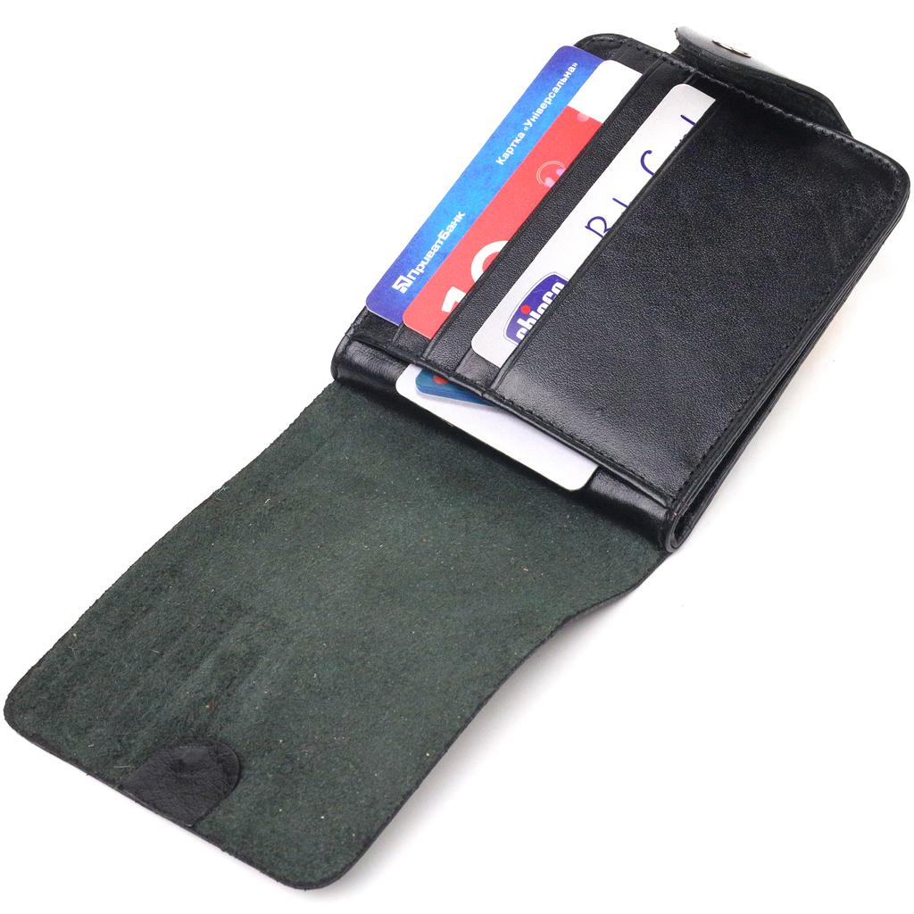 Вместительное мужское портмоне в два сложения из натуральной гладкой кожи CANPELLINI Purse 21573 Черное