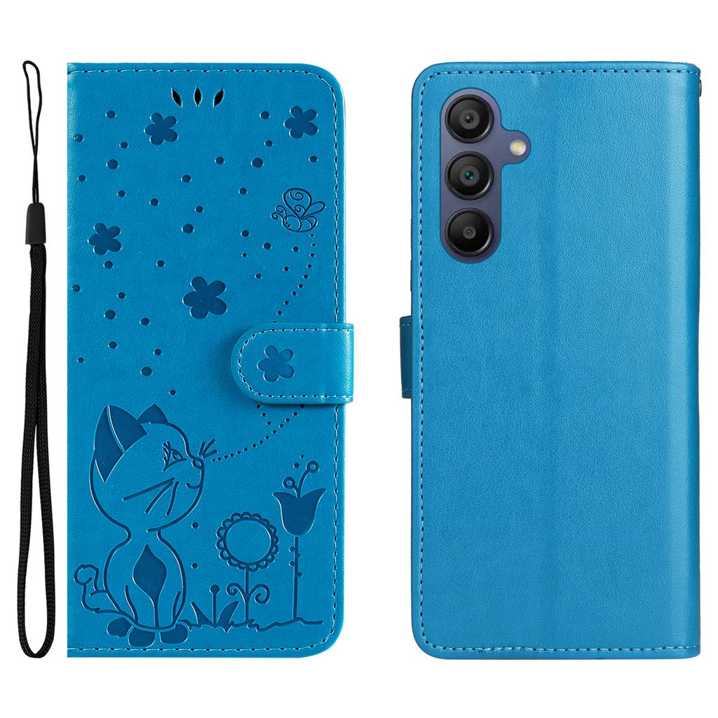 Кожаный чехол для Samsung Galaxy A26 5G/A16 5G/A16 4G с рисунком кошки и пчелы, чехол-кошелек с подставкой и ремешком
