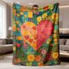 2026 Latest Flannel Blanket | HeartShaped Floral Patchwork Style, Soft Polyester, Digital Print, All-Season, Mixed Colors, 200-250g Fabric Weight, Ult