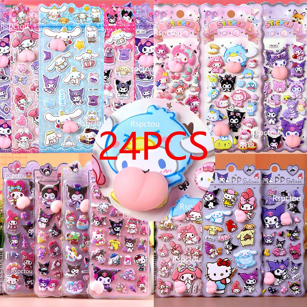 Кавайные 3D Наклейки на Попу Киннаморолль, Моя Мелоди, Куроми Sanrio 3D Рельефные Наклейки Игрушки Милые Снимающие Стресс Мягкие Сжимающиеся Наклейки Подарок