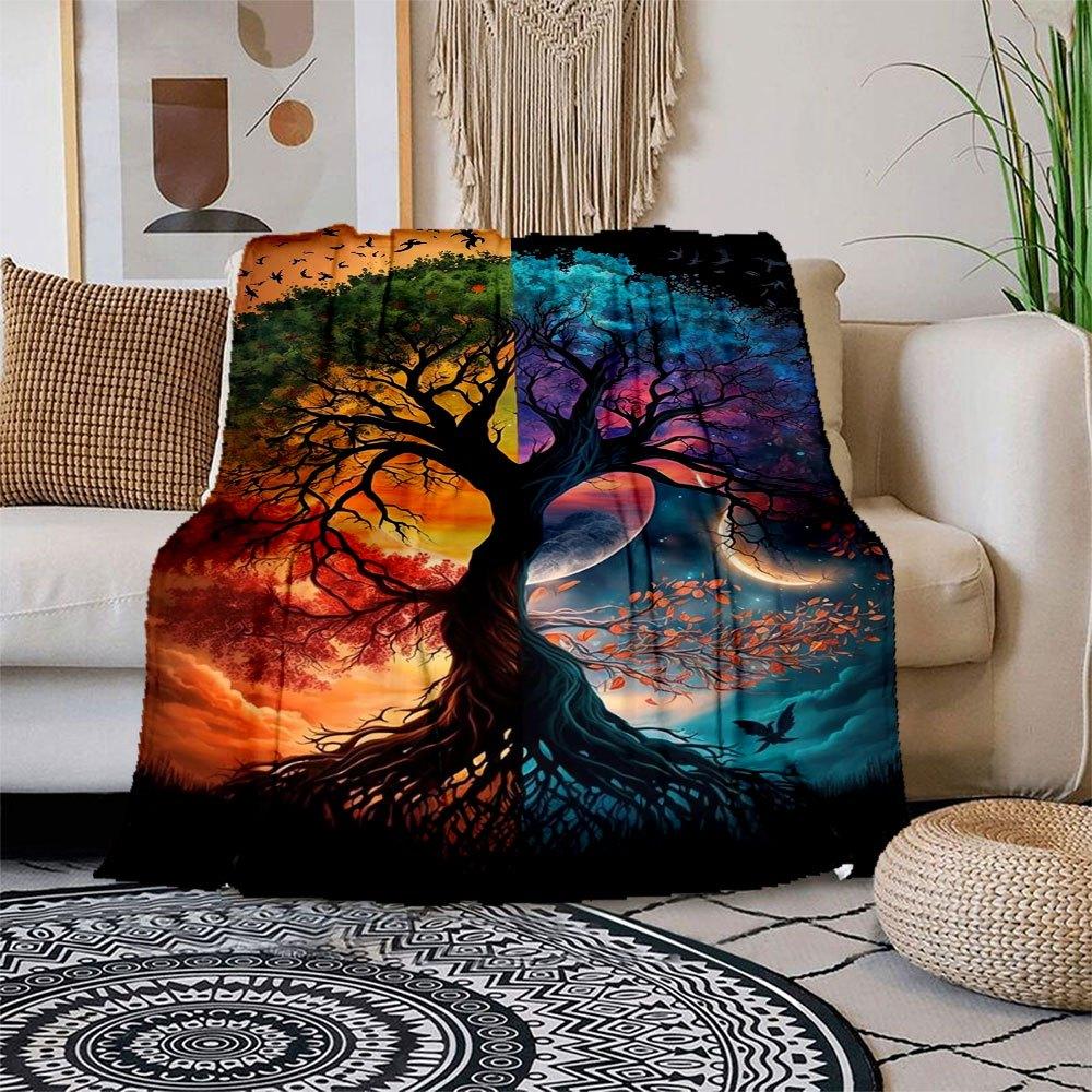 "Yin Yang Tree of Life Wall Art: Nature's Harmony in Every Leaf"Blanket Flannel Throw Blanket for Sofa, Bed, Travel, Camping, Office, Couch,