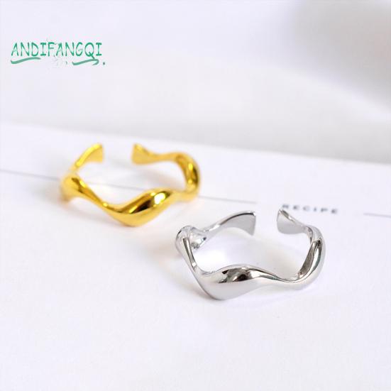 Кольцо на палец с гладким гальваническим покрытием - регулируемая геометрическая форма, декоративная полировка, однотонная неравномерная волна, ювелирные изделия для помолвки