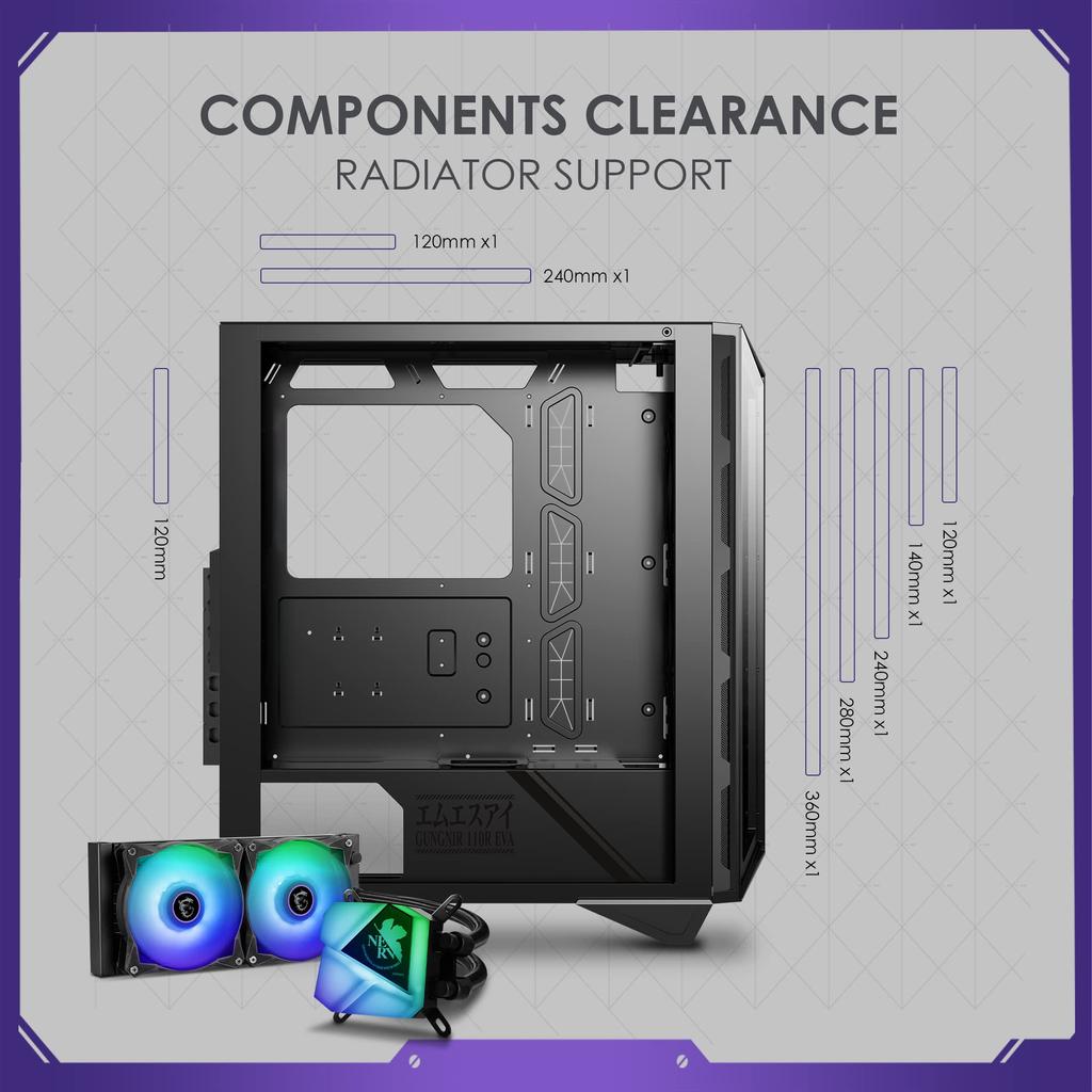 MSI Premium PC Gaming Case Tempered Glass Side Panel RGB 120mm Fan Liquid Cooling Support Up To 1 X 420mm Radiator Cable Management System MPG GUNGNIR