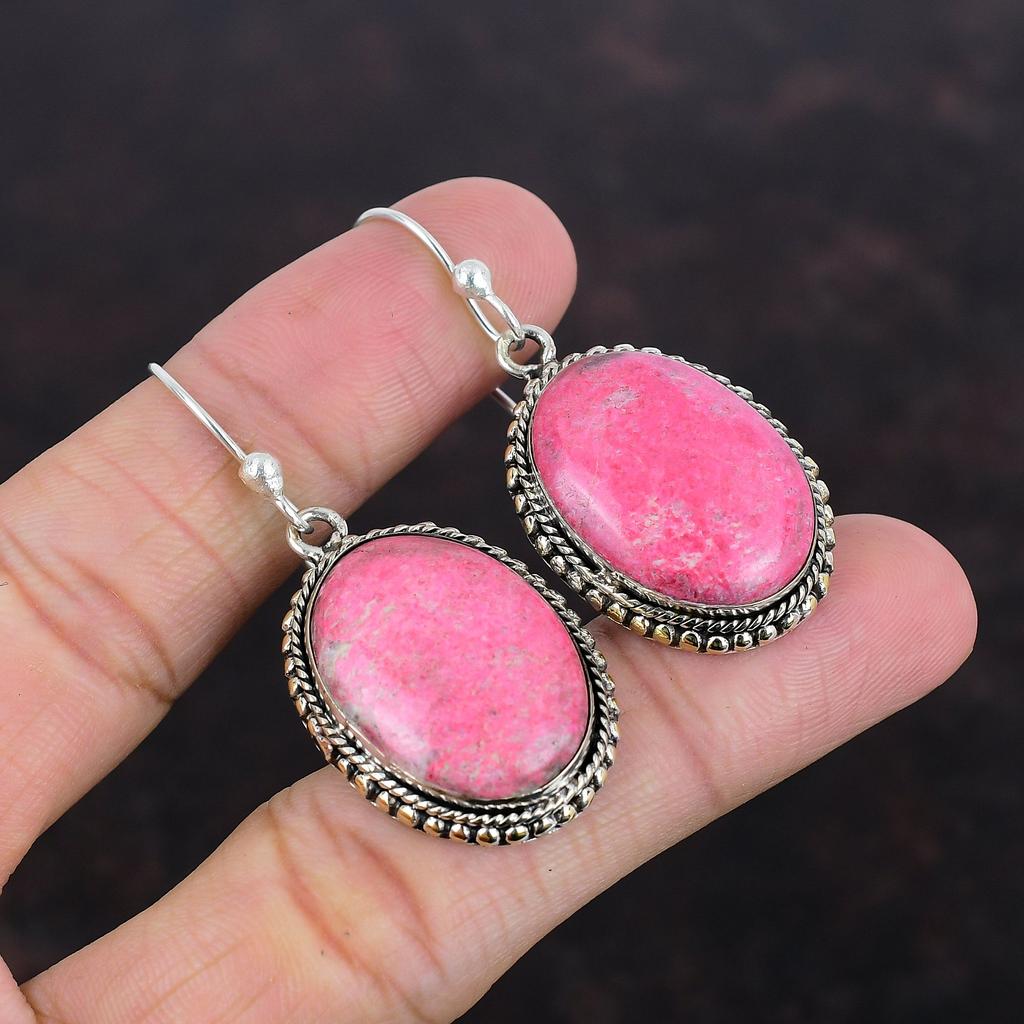 Thulite Earring 925 Sterling Silver Earring Vintage Earrings Handmade Jewelry Original Gemstone Earring Engagement Gift Unique Style Jewelry