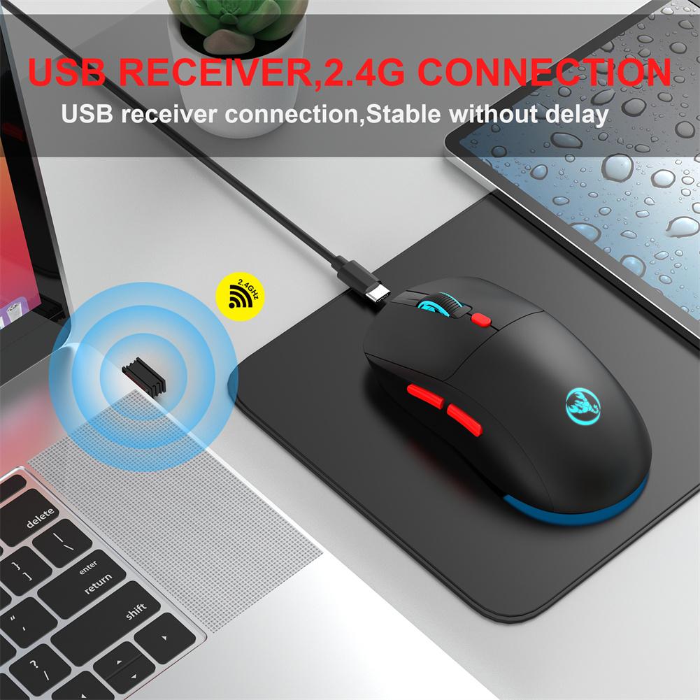 T20 2.4G Wireless Gaming Mouse 7-Color Backlit Ergonomic Mouse 3600 DPI Rechargeable Wireless Computer Mouse For Laptop PC Desktop
