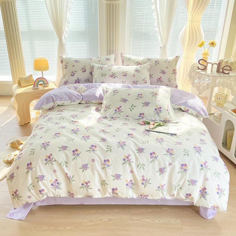 Маленький свежий чистый хлопок четырехсекционный простыня трехсекционный пододеяльник постельное белье