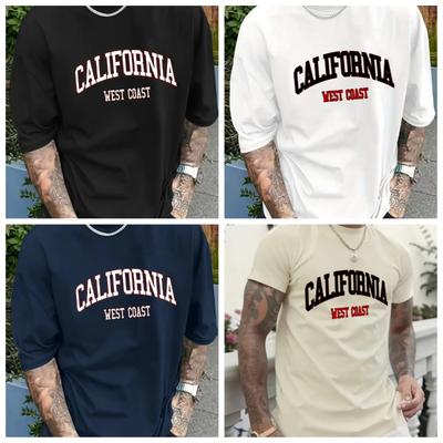 Новая хлопковая мужская футболка большого размера CALIFORNIA WEST COAST с ретро-принтом с буквами, повседневная летняя модная футболка
