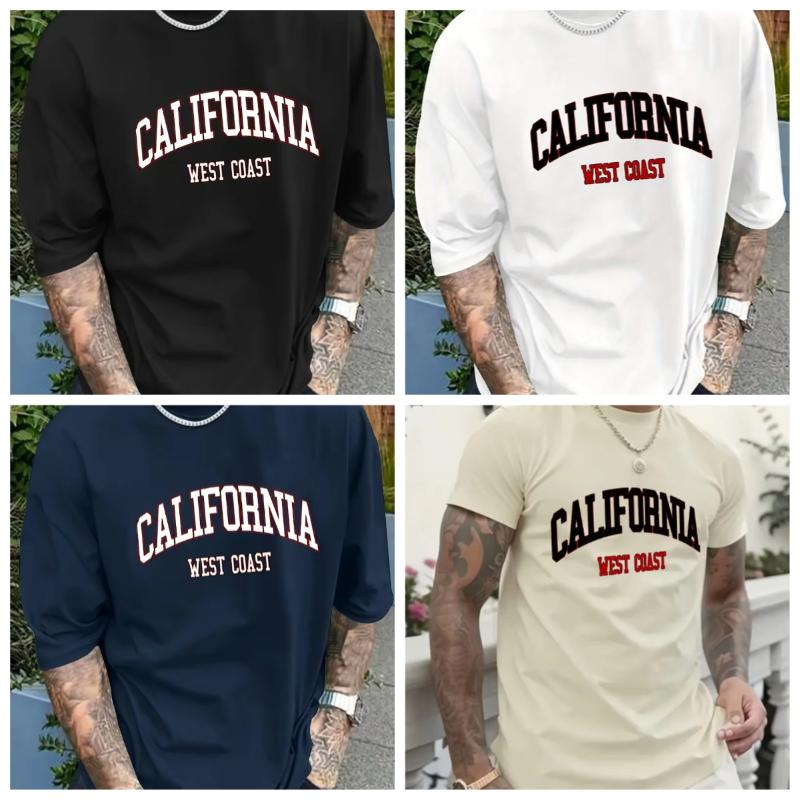 Новая хлопковая мужская футболка большого размера CALIFORNIA WEST COAST с ретро-принтом с буквами, повседневная летняя модная футболка