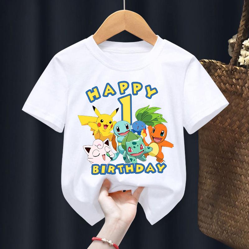 Number 19 Anime Pokemons Tshirts for Boys Girls Pikachu Cartoon Printed Shortsleeved Top Kdis Summer Fashion Cotton Tshirt