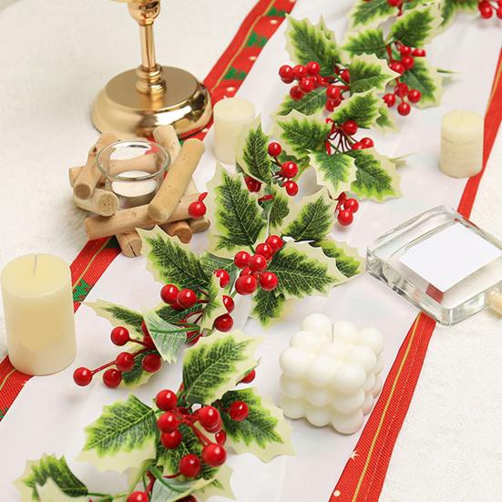 3.2FT Red Berry Christmas Garland with Green Leaves Artificial Christmas Garland Fireplace Table Centerpiece for Winter Holiday Decor