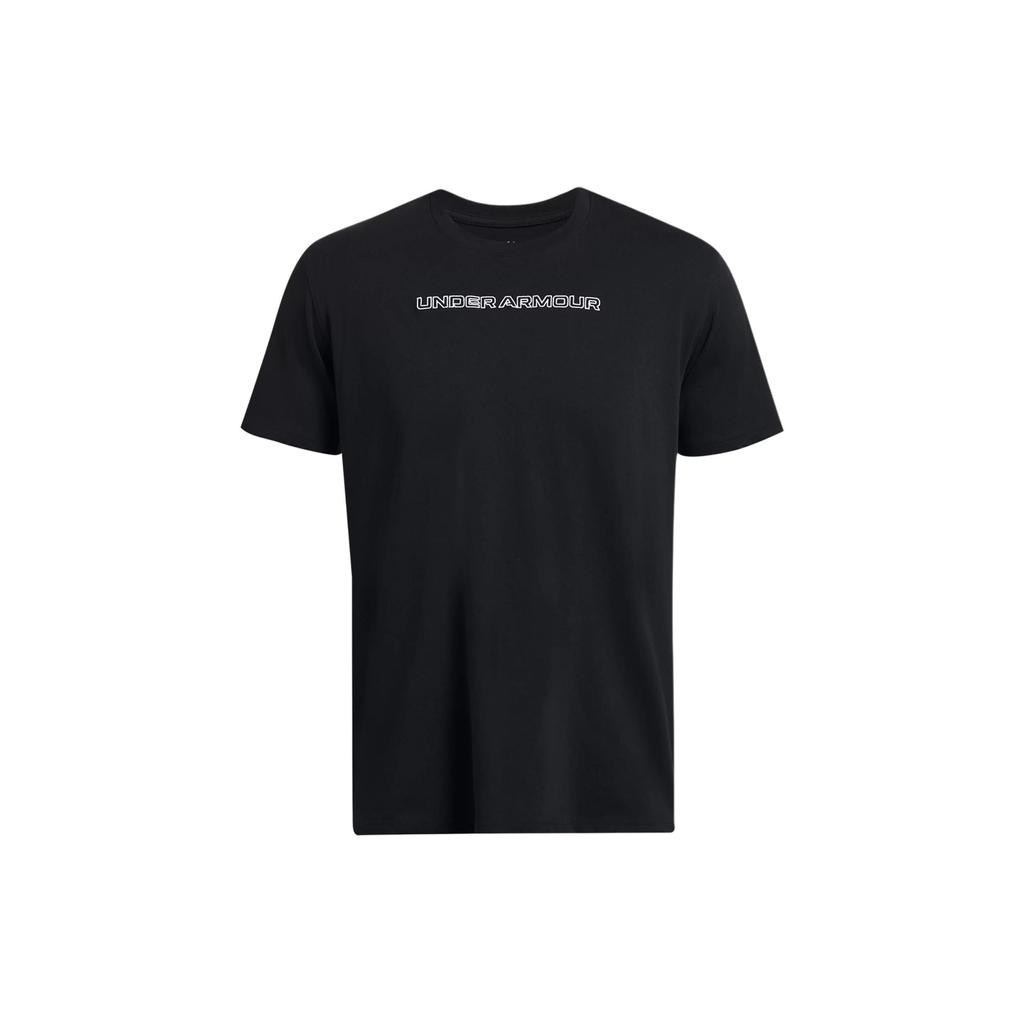 Under Armour Дышащий свитер с круглым вырезом и коротким рукавом с принтом букв, мужские топы, черный цвет 1382903-001