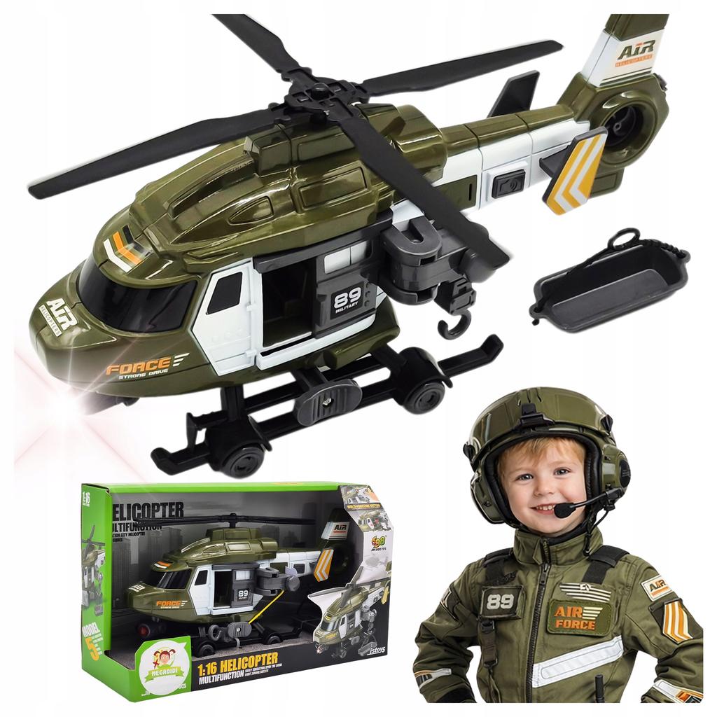 Interaktywny Helikopter Zabawkowy Wojskowy Wyciągarka Światła Dźwięki