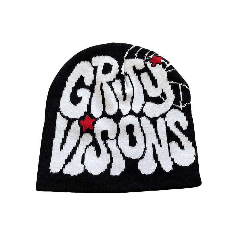 Letters Grvty Visions Knit Beanie Hats Winter Embroidered Casual Streetwear