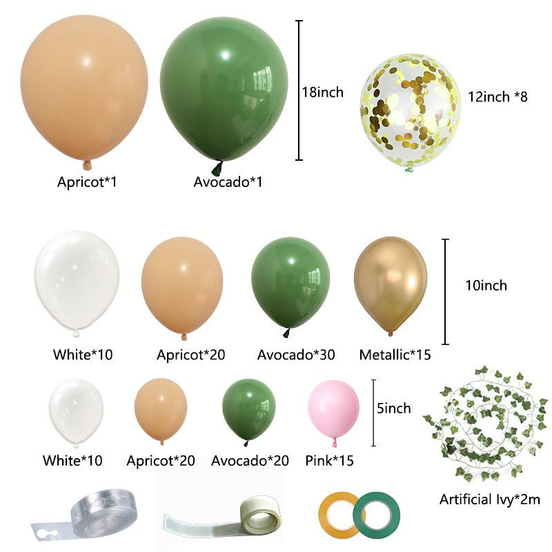 Vintage Avocado Apricot Birthday Balloon Chain Arch Set Simulation Ivy Background Wall Party Decoration Arrangement