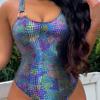 2025 Купальник с открытой спиной и принтом змеи, сексуальный слитный купальник - Женский европейский и американский стиль, консервативный трансграничный дизайн