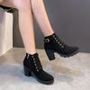 Fashion 2024 New Spring Winter Women Pumps Boots High Quality Lace-up European Ladies Shoes PU High Heels Boots