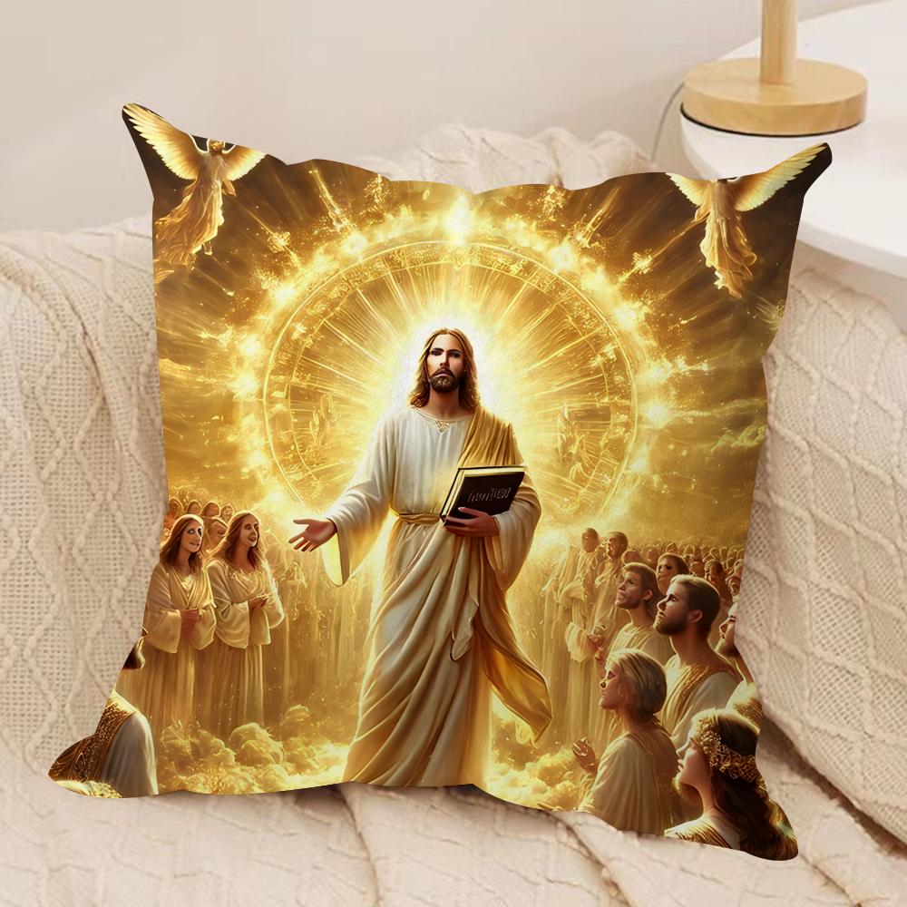 Jesus Christian Cool Cushion Cover Silky Short Plush Invisible Zipper Dustproof Sofa Pillow Case For Home Decor