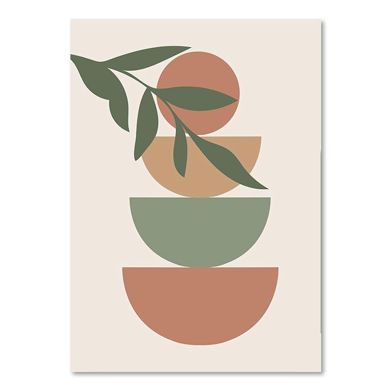 Абстрактные пейзажные постеры в стиле бохо, солнечные листья, холст, живопись, геометрические линии, настенные художественные картины с растениями для гостиной, домашний декор