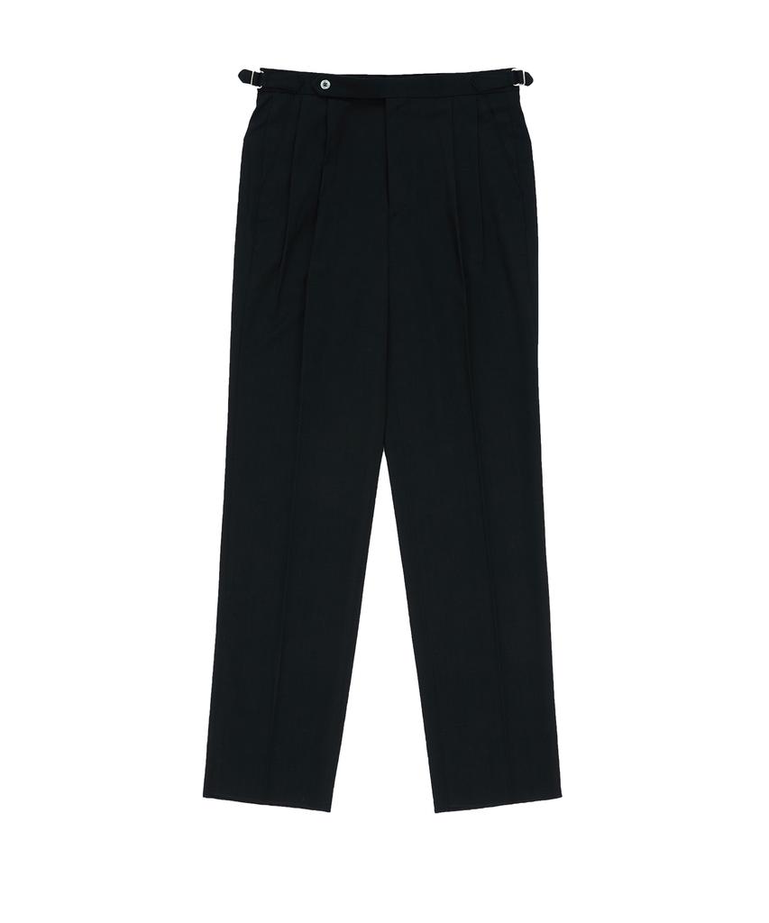 BELLIEF Wool Adjust Double Pleat Relaxed Trouser (Black)